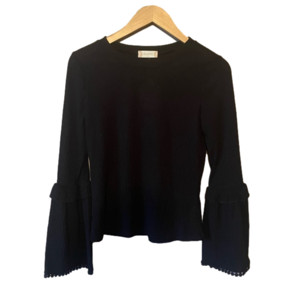 Alter'd State Black Ribbed Bell Sleeve Crewneck Shirt